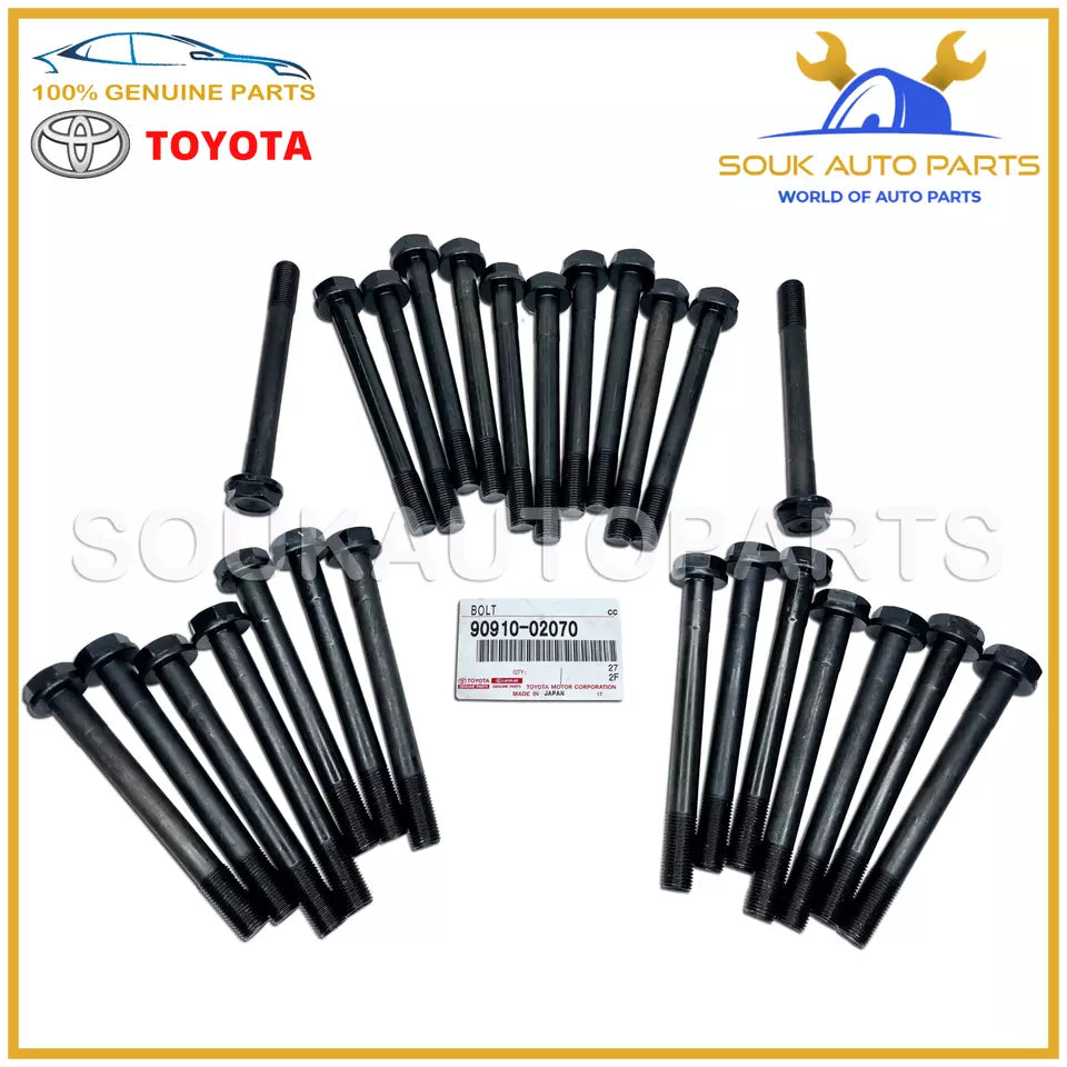 90910-02070 Genuine Toyota HEAD BOLT SET 2H 12H-T (26 Pc) 9091002070 LC VAN