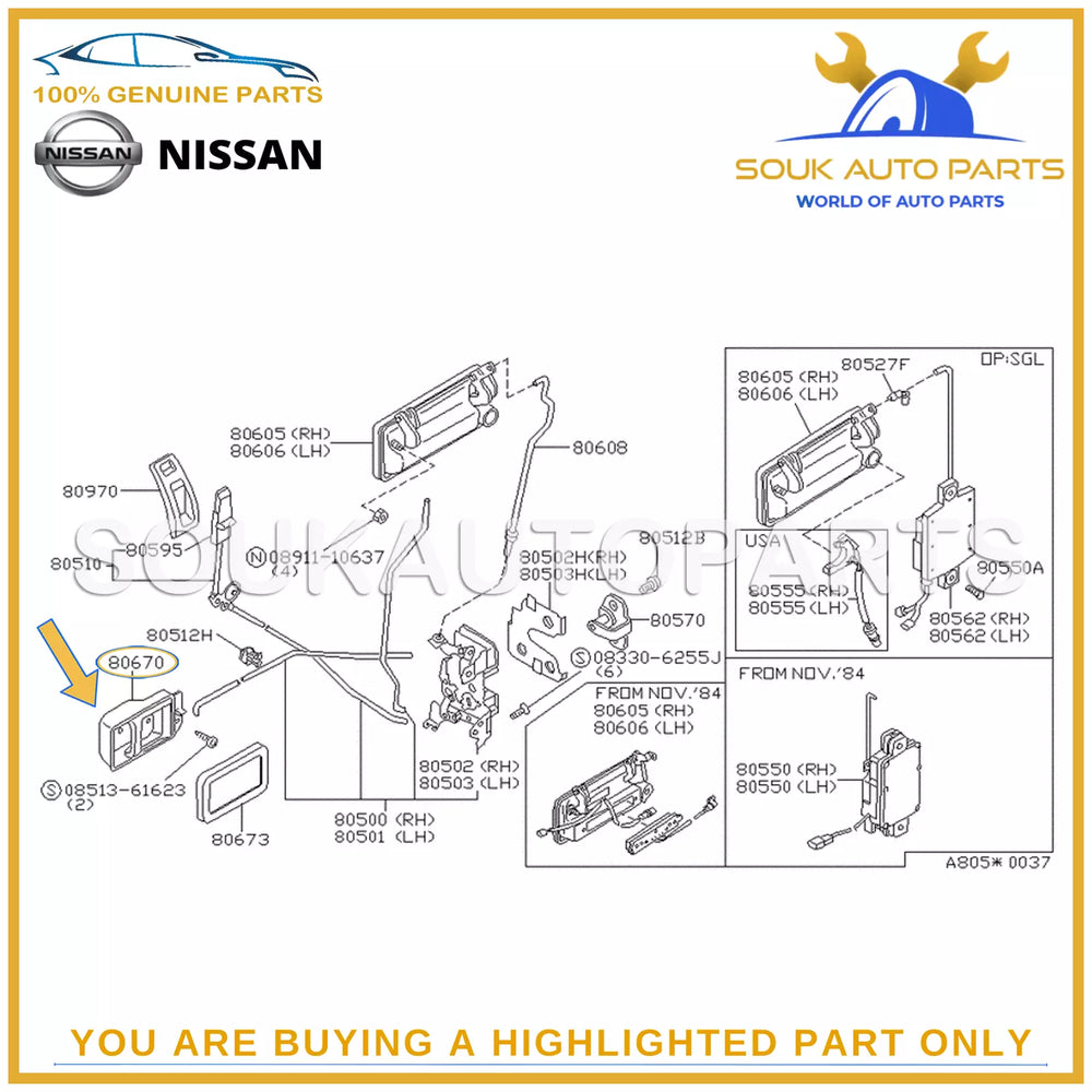80570-41L00 Genuine Nissan STRIKER ASSY-FRONT DOOR LOCK RH/LH S12 S13 240SX Z31