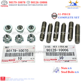 90179-10070 90126-10006 Genuine Toyota EXHAUST MANIFOLD NUT BOLT (STUD) 12Pcs SET