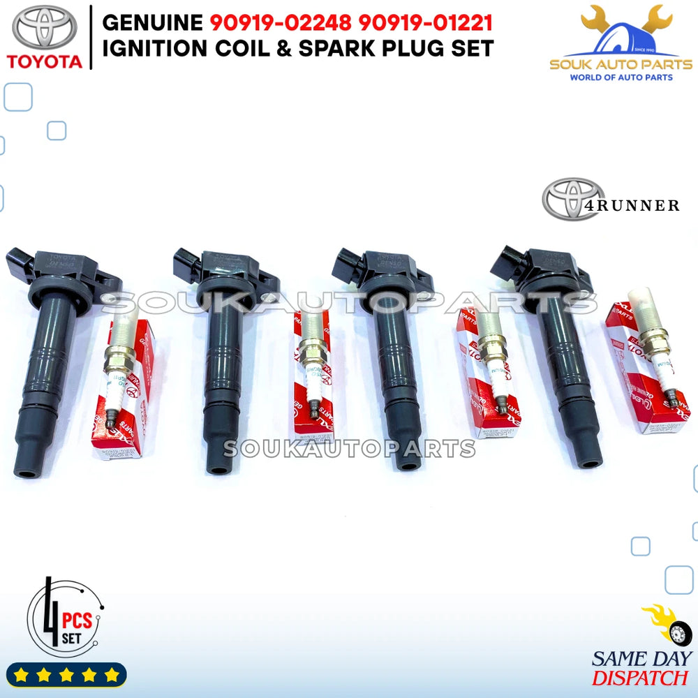 Genuine Denso IGNITION COIL & SPARK PLUG SET OF 4 PCS For Toyota 4RUNNER