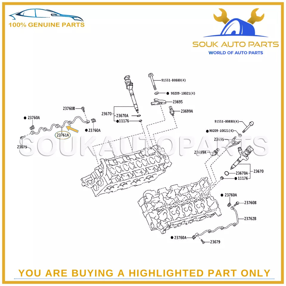23761-51010 Genuine Toyota PIPE ASSY, NOZZLE LEAKAGE 2376151010 OEM LAND CRUISER