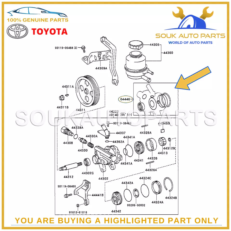 04446-10021 Genuine Toyota GASKET KIT, POWER STEERING PUMP 0444610021 OEM