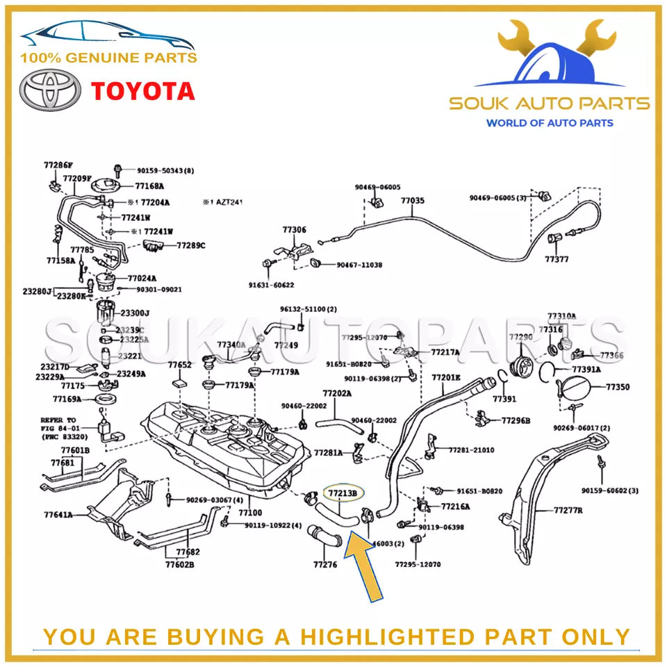 77213-32090 Genuine Toyota HOSE, FUEL TANK TO FILLER PIPE 7721332090 OEM COROLLA