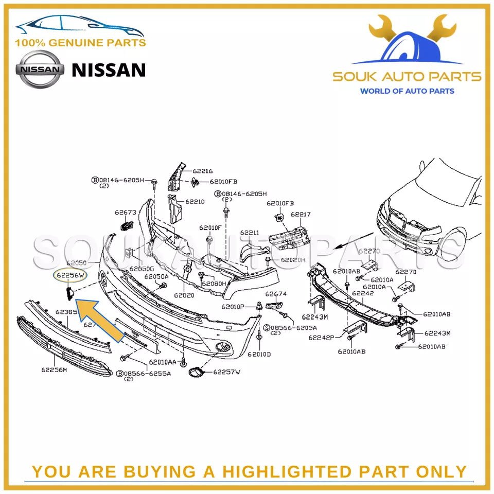 62256-1LA0A Genuine Nissan FINISHER-FOG LAMP, RH 622561LA0A OEM
