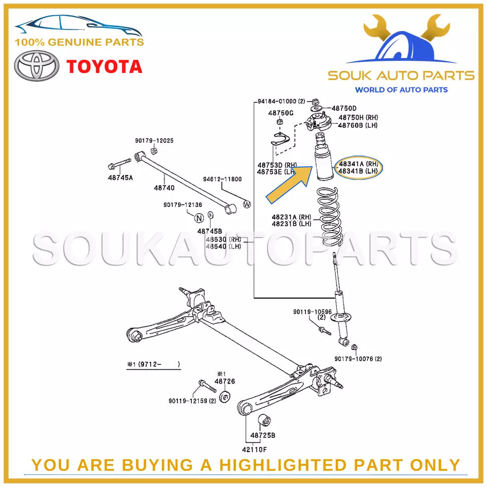 48341-16100 Genuine Toyota BUMPER, REAR SPRING, RH/LH 4834116100 OEM