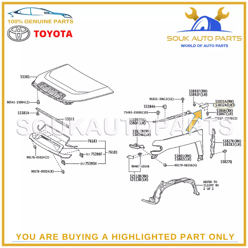 61102-35141 Genuine Toyota PANEL, FRONT FENDER SIDE, UPPER LH 6110235141 OEM