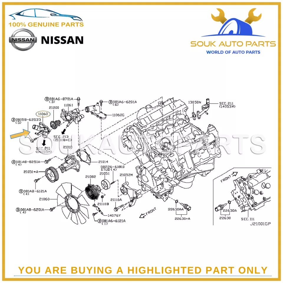 11060-1LA0A Genuine Nissan OUTLET-WATER 110601LA0A OEM