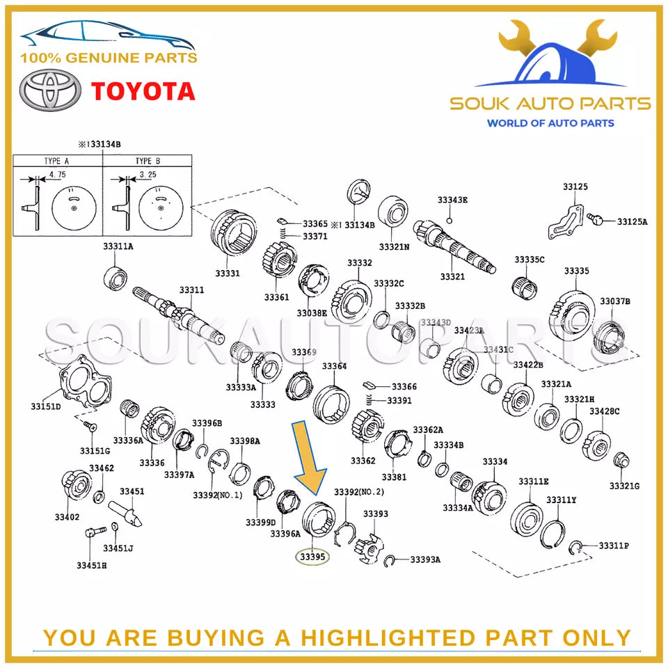 33395-42012 Genuine Toyota TRANSMISSION HUB SLEEVE, NO.3 33395-42012 OEM