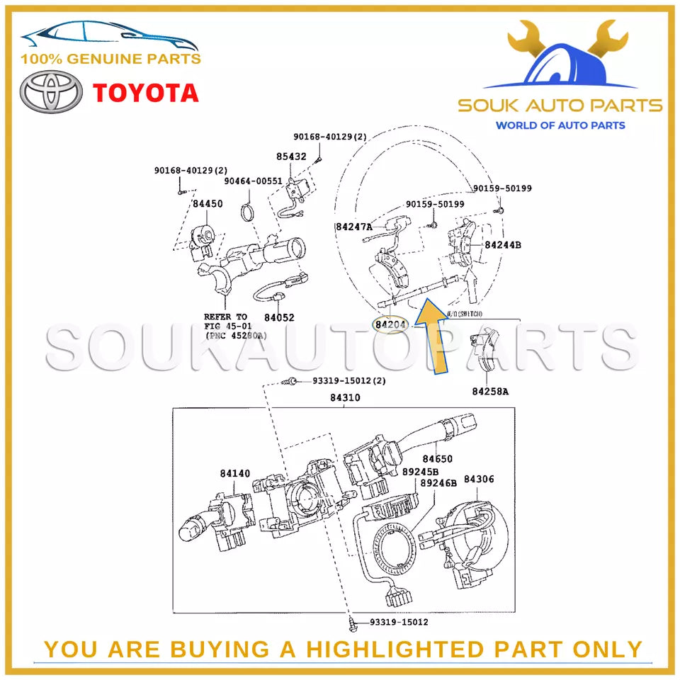 84204-58010 Genuine Toyota CABLE SUB-ASSY, STEERING PAD SWITCH 8420458010 OEM