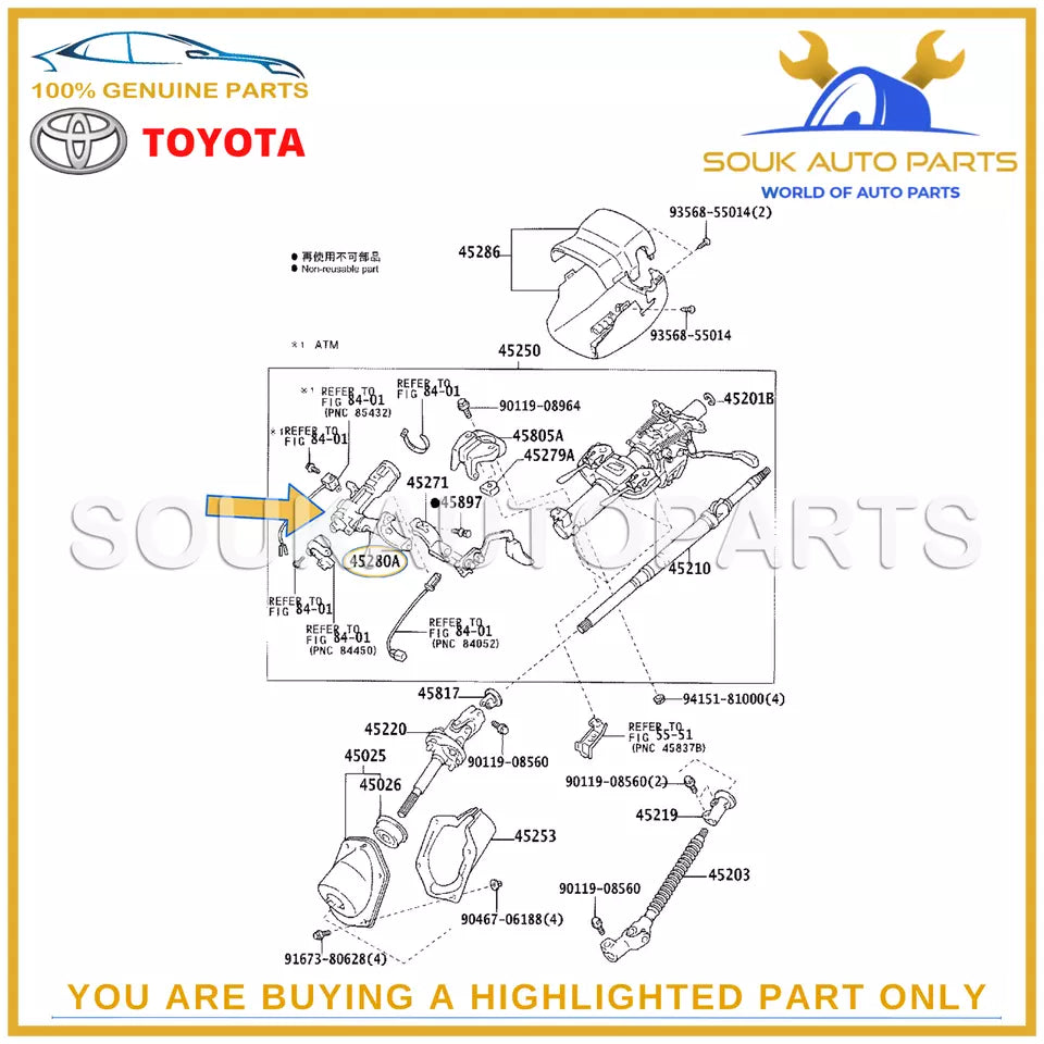 45280-60560 Genuine Toyota BRACKET ASSY, STEERING COLUMN, UPPER 4528060560 OEM