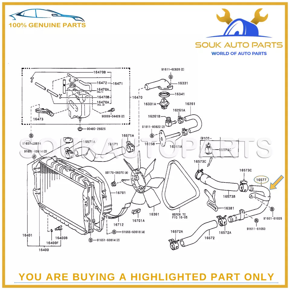 16577-35070 Genuine Toyota PIPE, RADIATOR, NO.7 FOR HILUX 16577-35070 OEM
