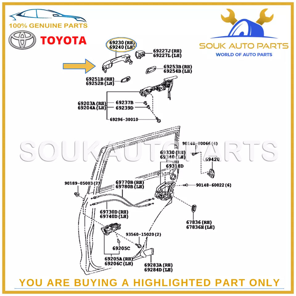 69210-60170-C0 Genuine Toyota HANDLE ASSY, REAR DOOR OUTSIDE, RH/LH GX400 GX460