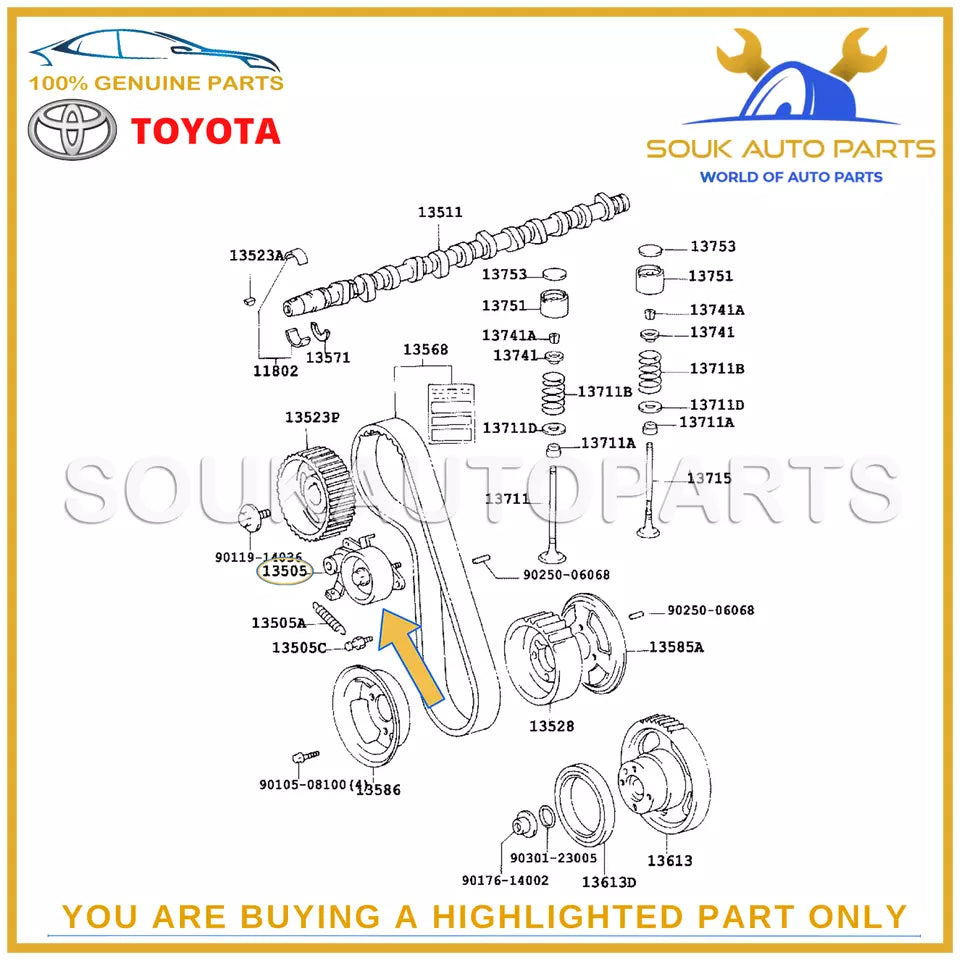 13505-17020 Genuine Toyota IDLER SUB-ASSY, TIMING BELT, NO.1 LAND CRUISER 1HD