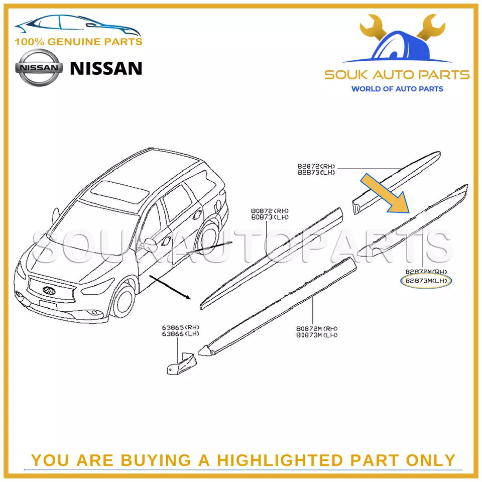 82877-9NB0A Genuine Nissan MOULDING LOWER-REAR DOOR, LH 828779NB0A OEM
