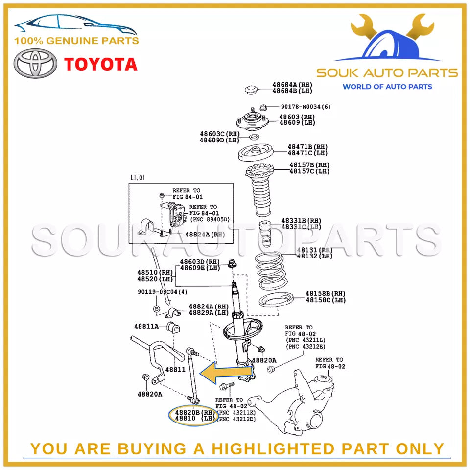 48820-47010 Genuine Toyota LINK ASSY, FRONT STABILIZER, RH/LH 4882047010 OEM