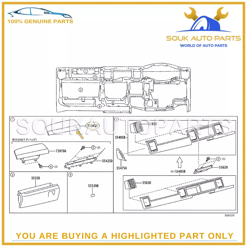 55041-26030-B0 Genuine Toyota DOOR SUB-ASSY, INSTRUMENT PANEL BOX, NO.1