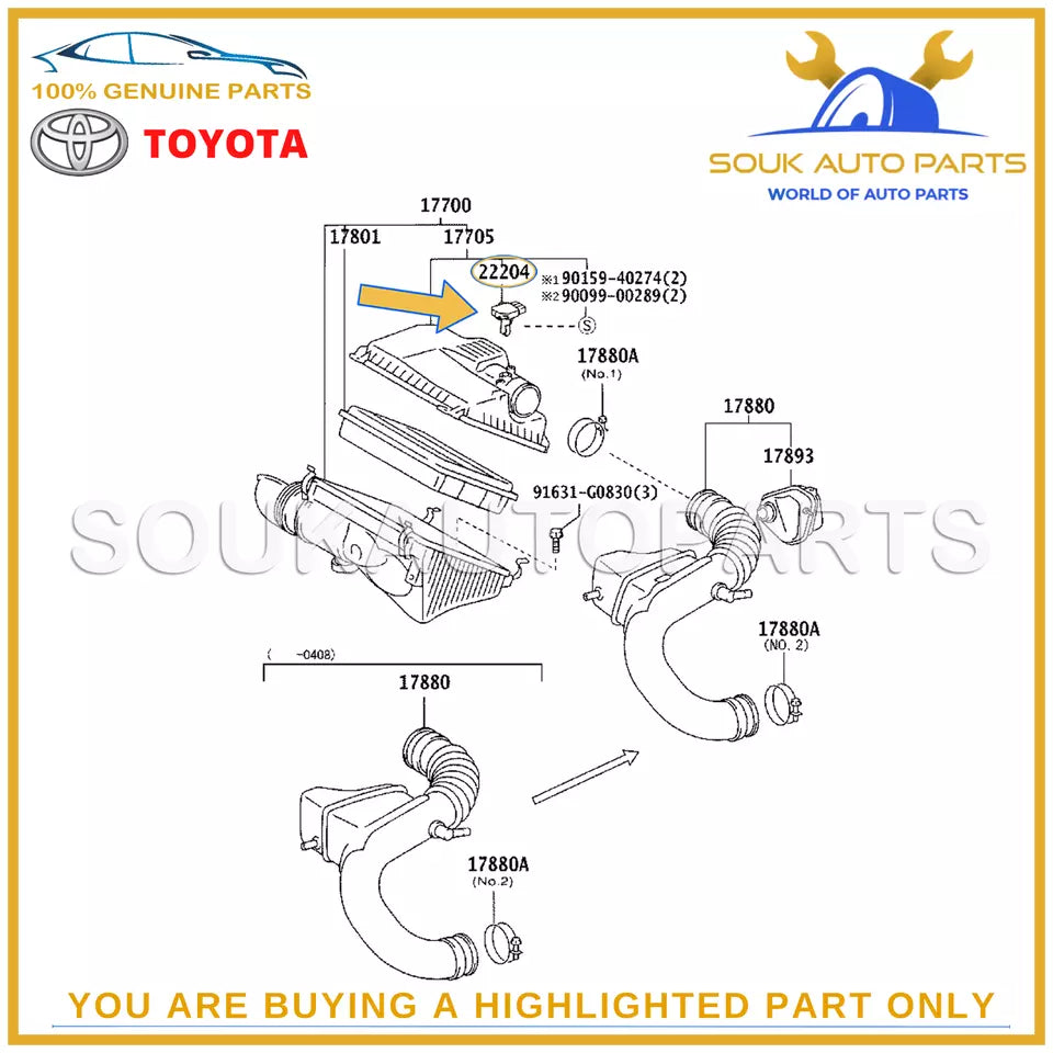 22204-75020 Genuine Toyota METER SUB-ASSY, INTAKE AIR FLOW 2220475020 OEM