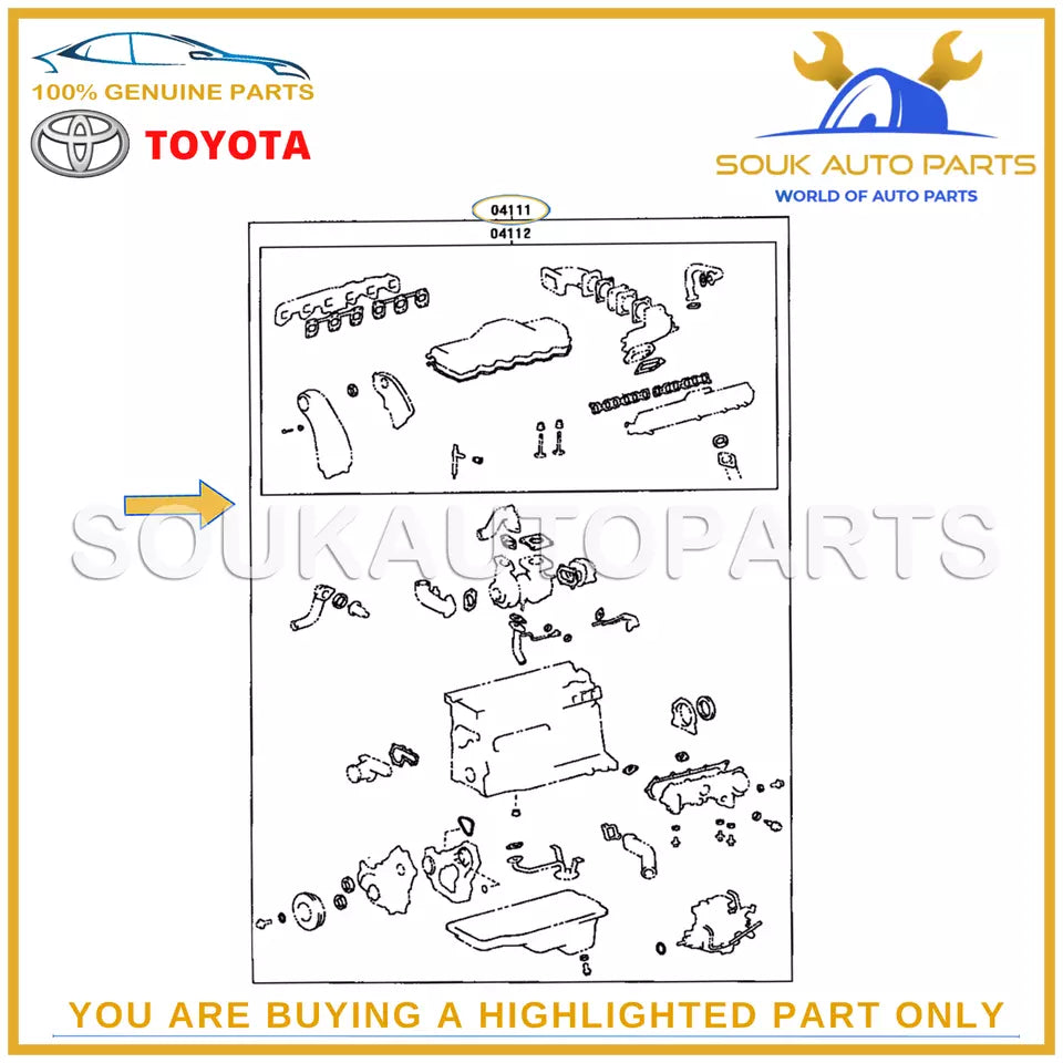 04111-17060 Genuine Toyota FULL GASKET KIT, ENGINE 1HD-FTE LAND CRUISER