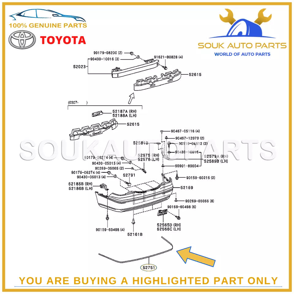 52751-50030 Genuine Toyota REAR BUMPER MOULDING 5275150030 OEM