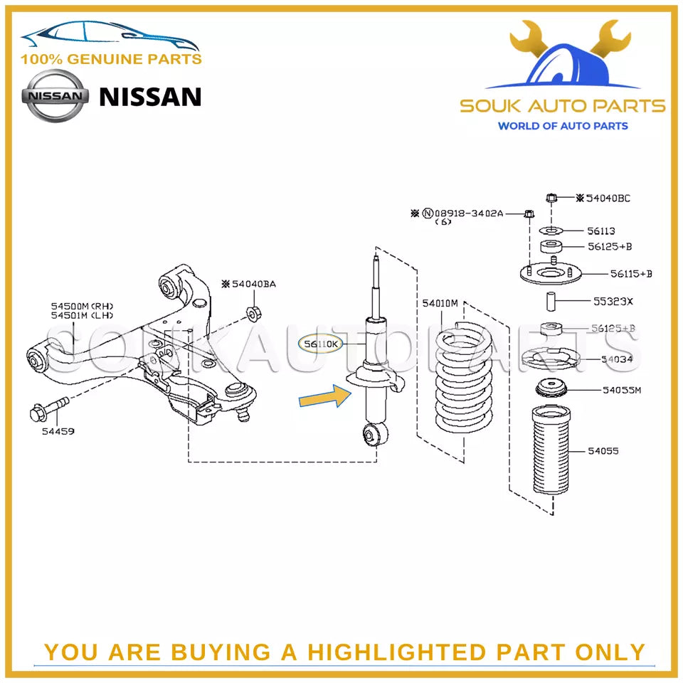 E6110-1LA0A Genuine Nissan ABSORBER SHOCK FRONT E61101LA0A OEM