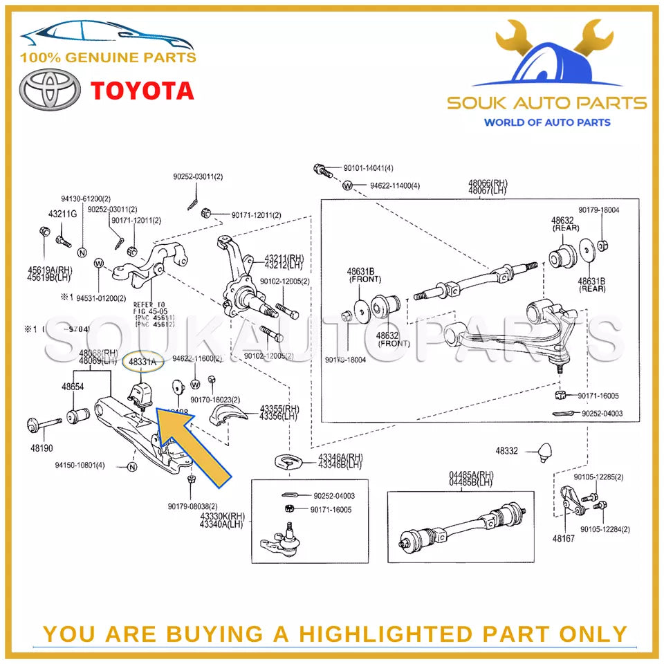 48331-26091 Genuine Toyota BUMPER, FRONT SPRING, NO.1 4833126091 OEM