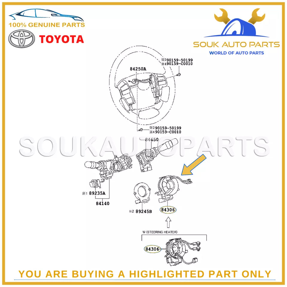 84306-50190 Genuine Toyota SPIRAL CABLE SUB-ASSY 8430650190 OEM