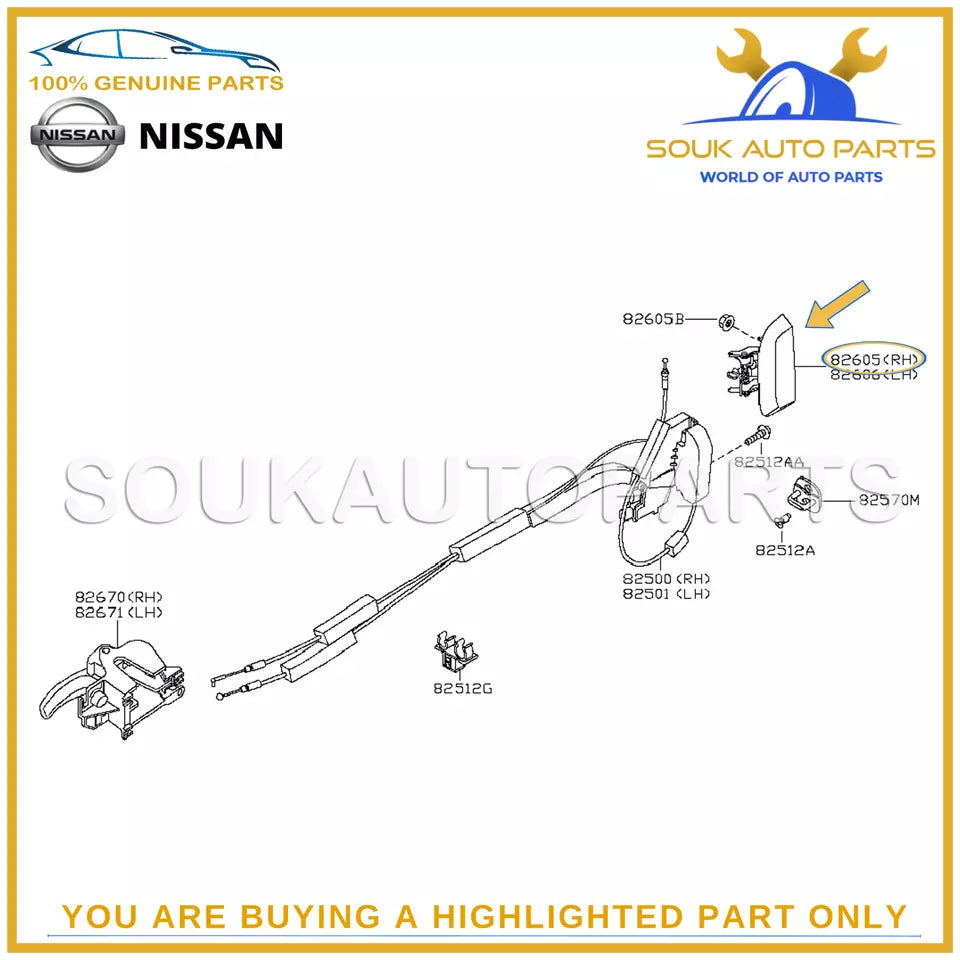 H2606-4X0AA Genuine Nissan HANDLE ASSY-REAR DOOR OUTSIDE, RH H26064X0AA OEM