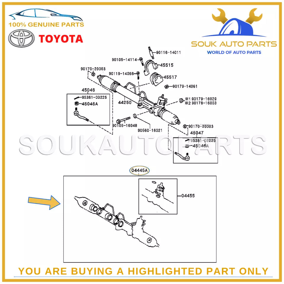 04445-35160 Genuine Toyota GASKET KIT POWER STEERING GEAR (FOR RACK &amp; PINION)
