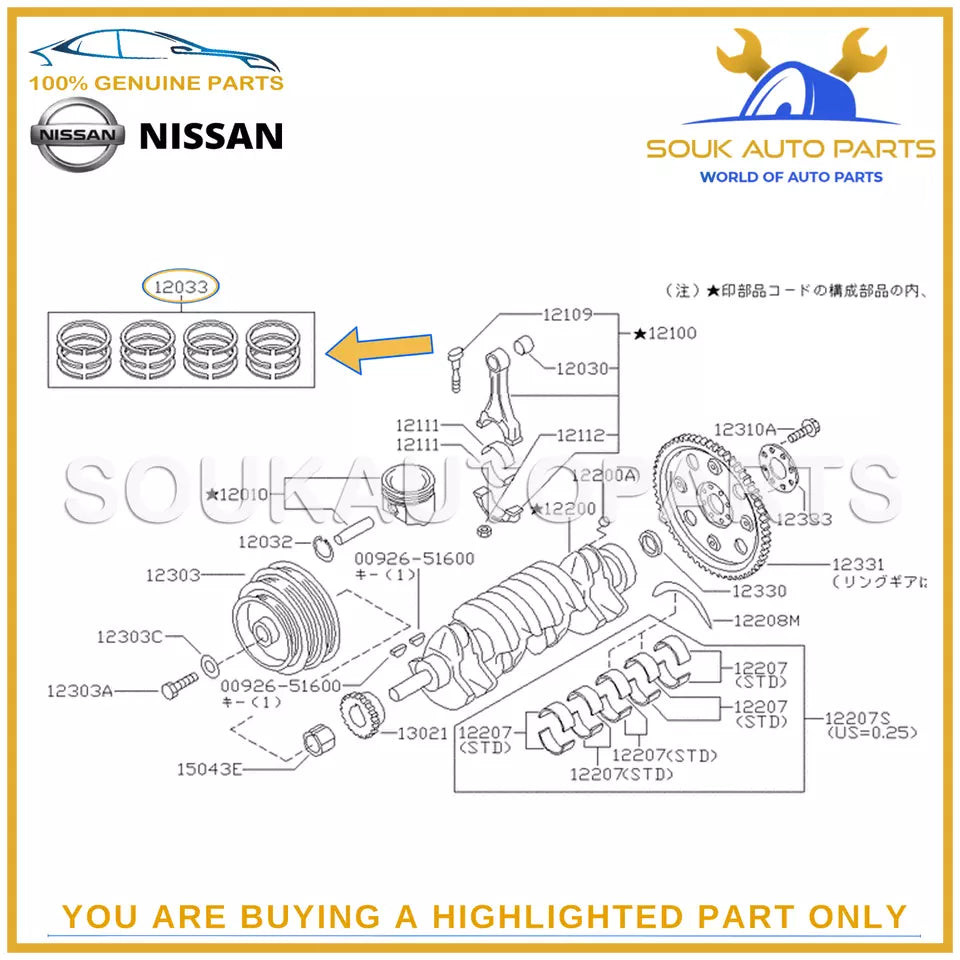 12033-2J210 Genuine Nissan PISTON RING SET 120332J210 Infiniti G20