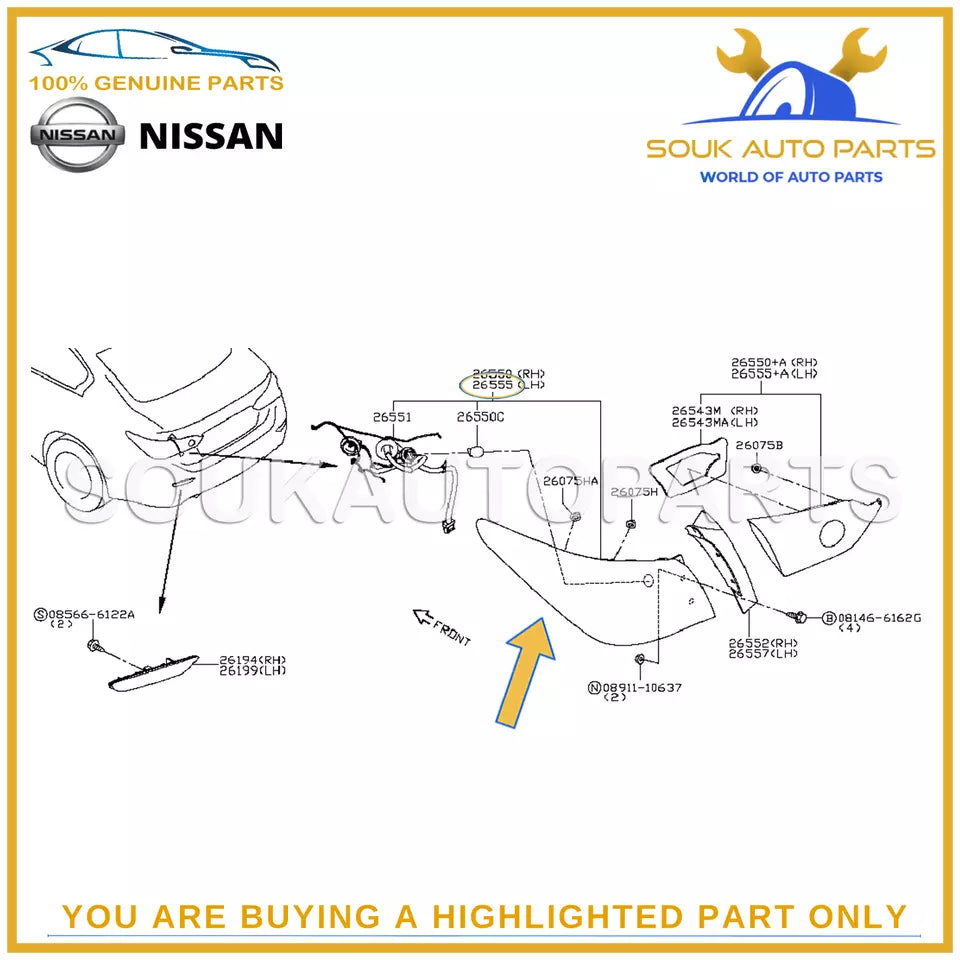 26555-4GA0B Genuine Nissan LAMP COMB RR, LH 265554GA0B