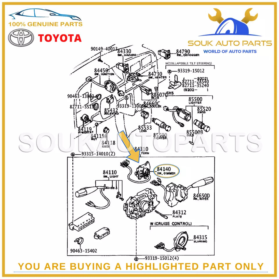 84140-35100 Genuine Toyota SWITCH ASSY, HEADLAMP DIMMER 8414035100 OEM