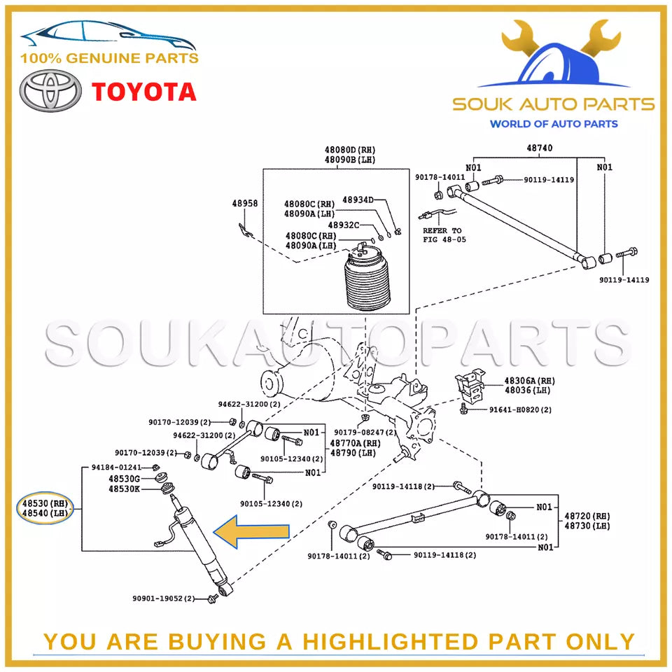 48530-69535 Genuine Toyota ABSORBER ASSY, SHOCK, REAR RH/LH 4853069535 OEM