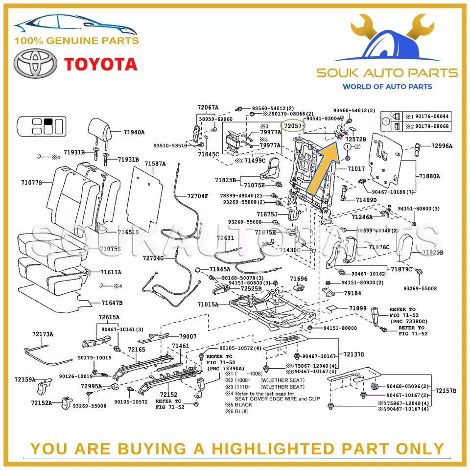 72057-60130-C0 Genuine Toyota LEVER SUB-ASSY, REAR SEAT LOCK CONTROL, RH/LH