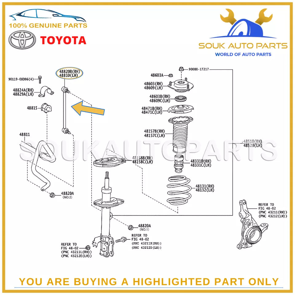 48820-33040 Genuine Toyota LINK ASSY, FRONT STABILIZER, RH/LH 4882033040 OEM