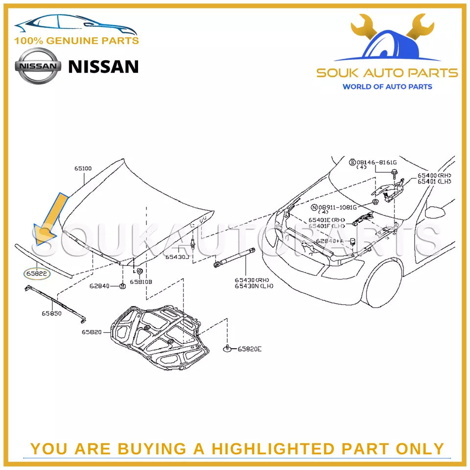 65834-EJ80A Genuine Nissan MOULDING HOOD, FRONT 65834EJ80A OEM