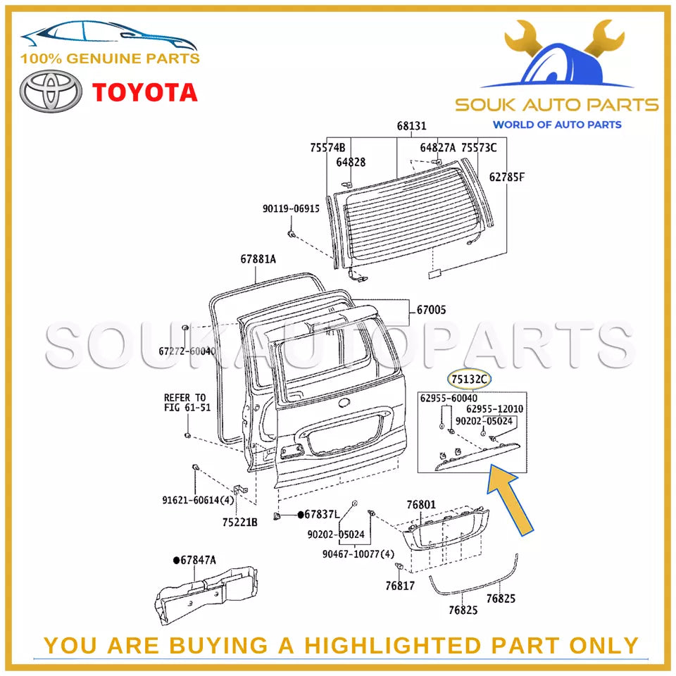 75132-60070 Genuine Toyota LICENSE REAR LAMP COVER 7513260070 OEM