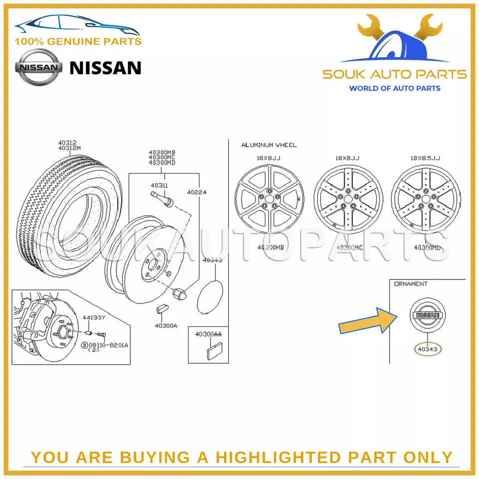 40342-AU511 Genuine Nissan WHEEL CENTER CAP COVER - Maxima Rogue 40342AU511 OEM