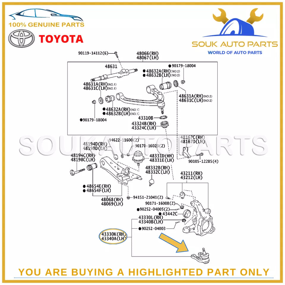 43330-29565 Genuine Toyota JOINT ASSY, LOWER BALL, FRONT, RH/LH 4333029565 OEM