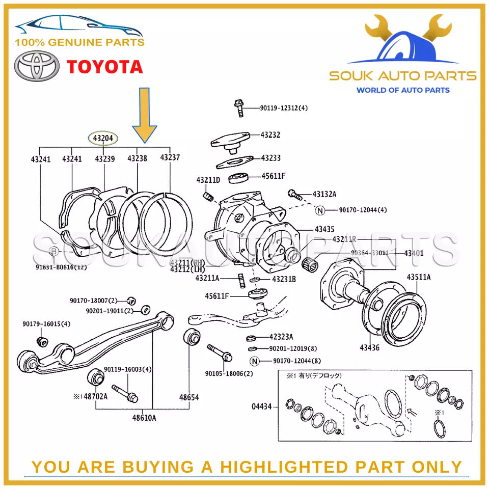 43204-60032 Genuine Toyota SEAL SUB-ASSY, STEERING KNUCKLE OIL 4320460032 OEM