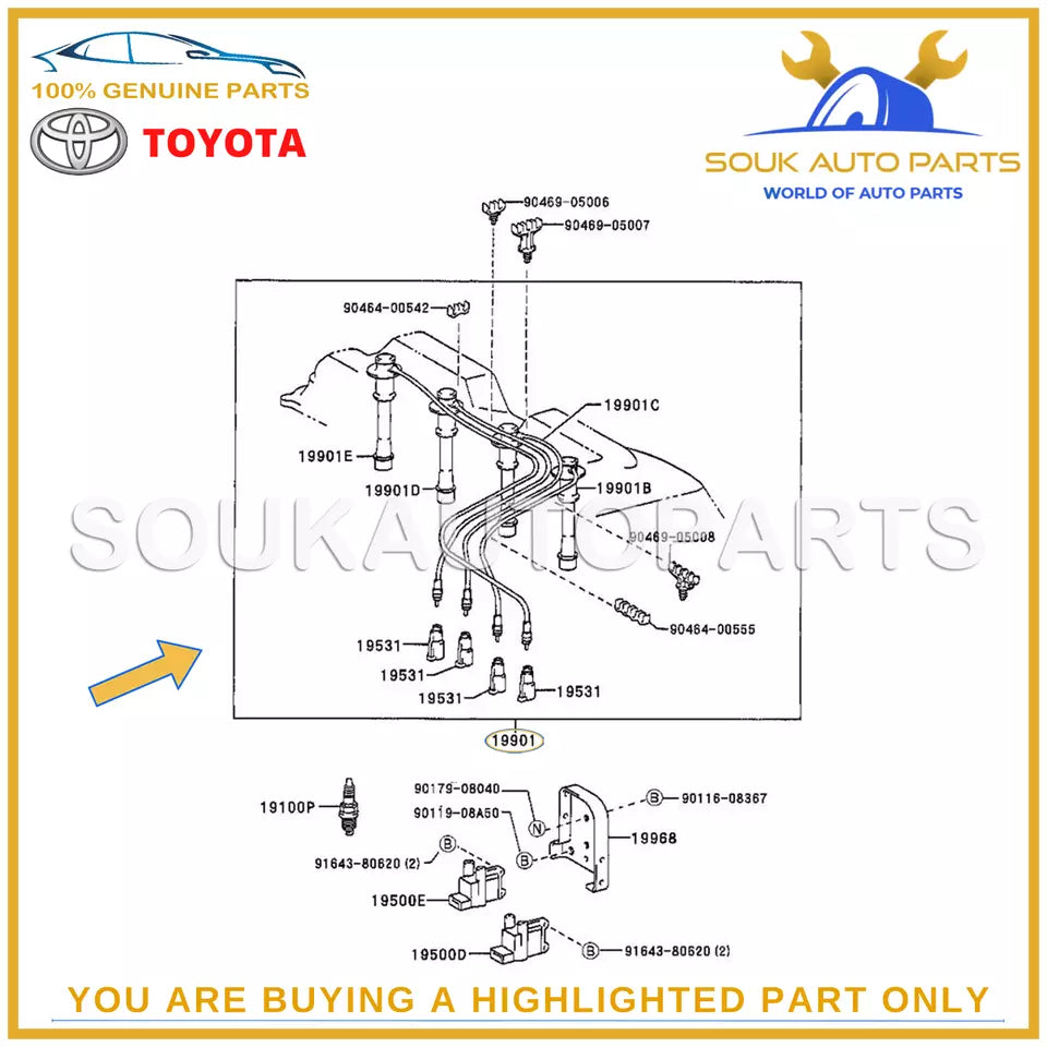 19037-62050 Genuine Toyota SPARK PLUG WIRE SET 1903762050 OEM
