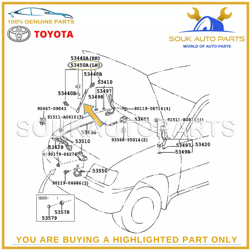 53450-69026 Genuine Toyota SUPPORT ASSY, HOOD, LH 5345069026 OEM