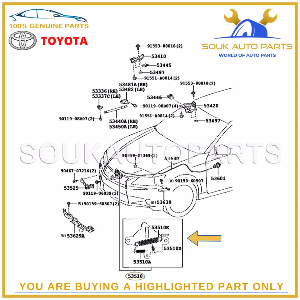 53510-30360 Genuine Toyota LOCK ASSY, HOOD 53510-30360 OEM