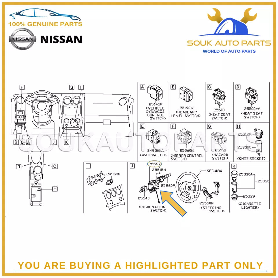 B5567-JE09D Genuine Nissan BODY-COMBINATION SWITCH B5567JE09D OEM X-TRAIL QR25DE