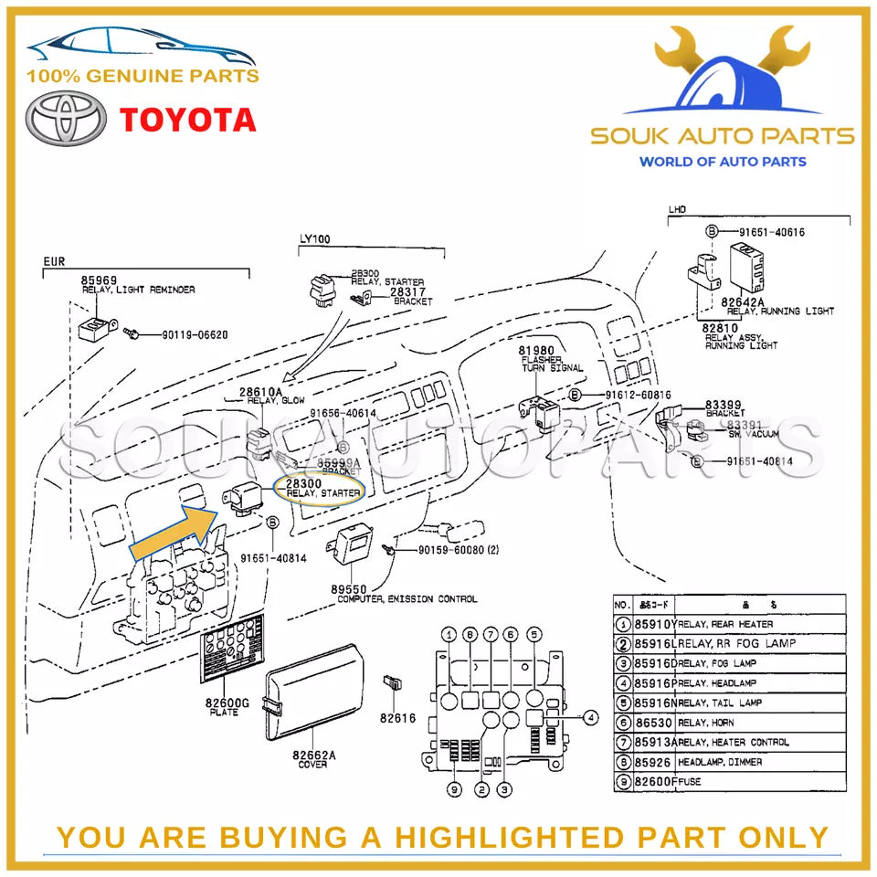 28300-54110 Genuine Toyota RELAY ASSY, STARTER 2830054110 OEM