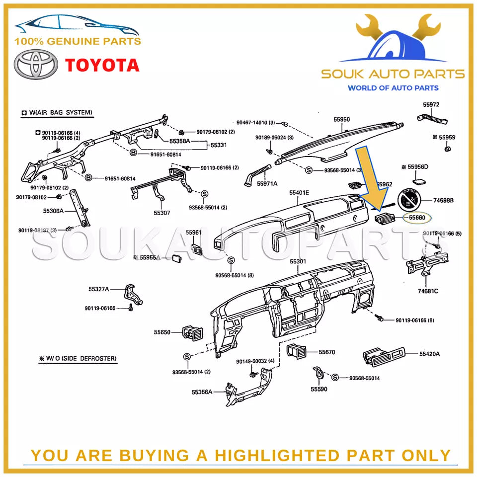 55660-60090 Genuine Toyota INSTRUMENT PANEL REGISTER ASSY, NO.2 5566060090 OEM