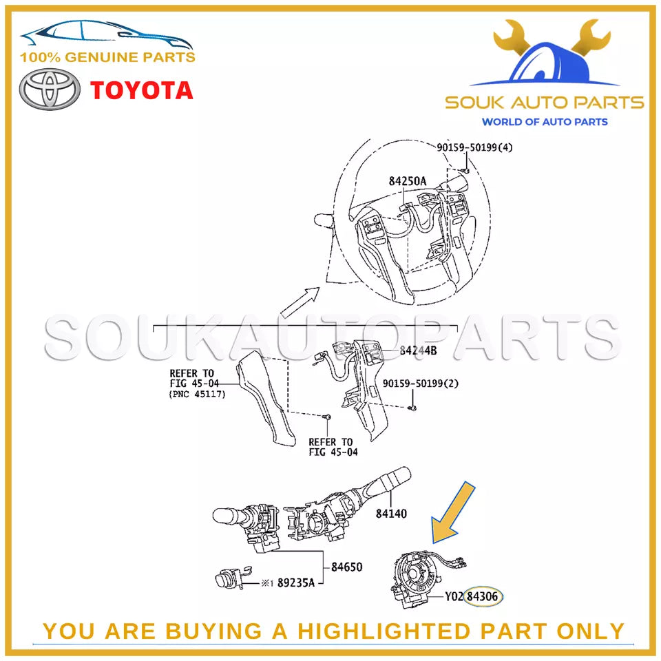 84307-47020 Genuine Toyota CABLE SUB-ASSY, SPIRAL PRIUS YARIS PRADO