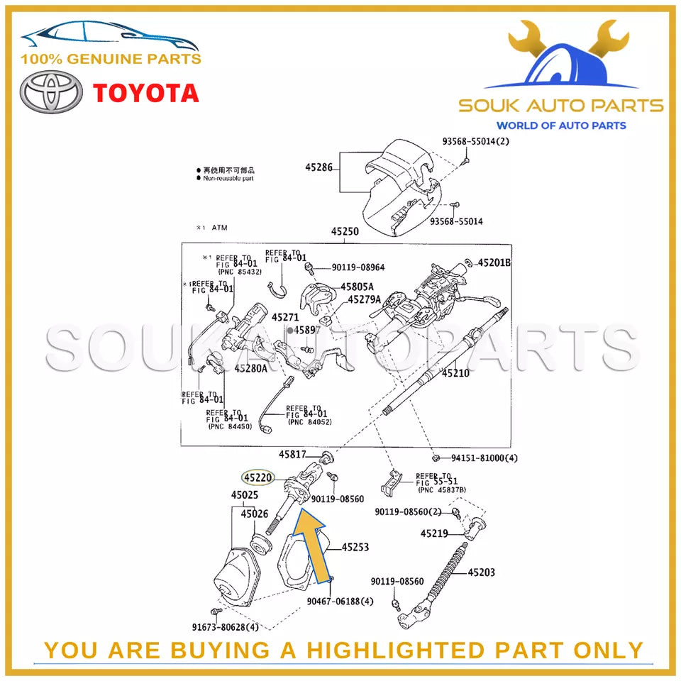 45220-60140 Genuine Toyota SHAFT ASSY, STEERING INTERMEDIATE 4522060140 OEM