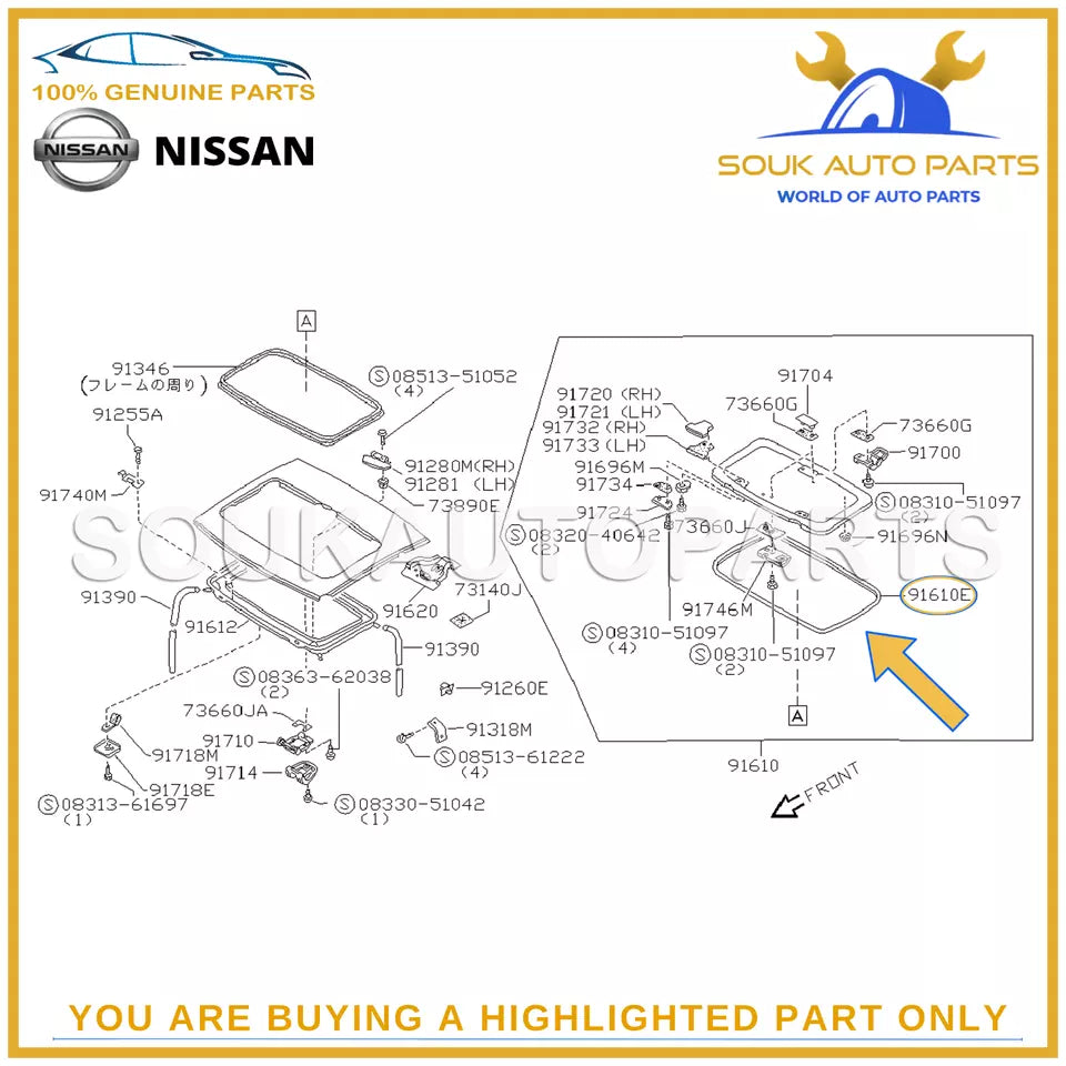 73872-01M05 Genuine Nissan SUNROOF PROTECTOR SEAL WEATHER STRIP GASKET