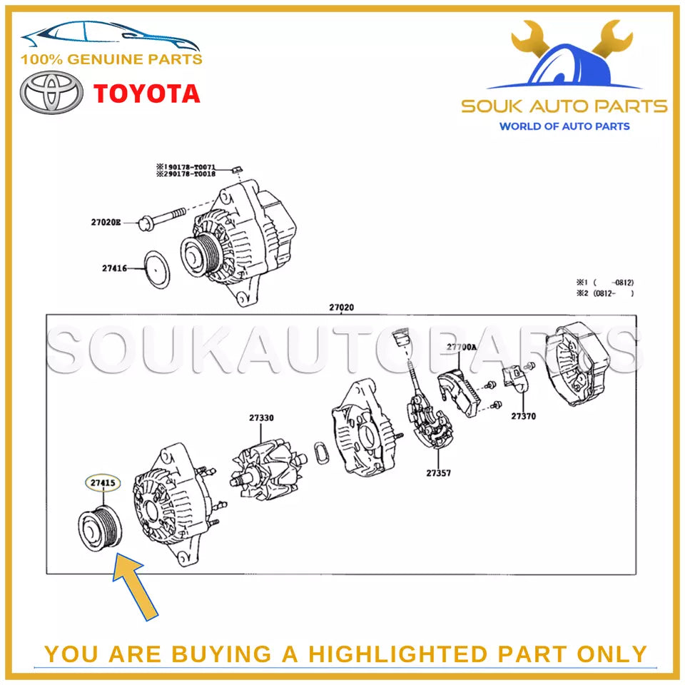 27415-0L030 Genuine Toyota PULLEY, ALTERNATOR W/CLUTCH OEM HILUX INNOVA 1GD 2GD