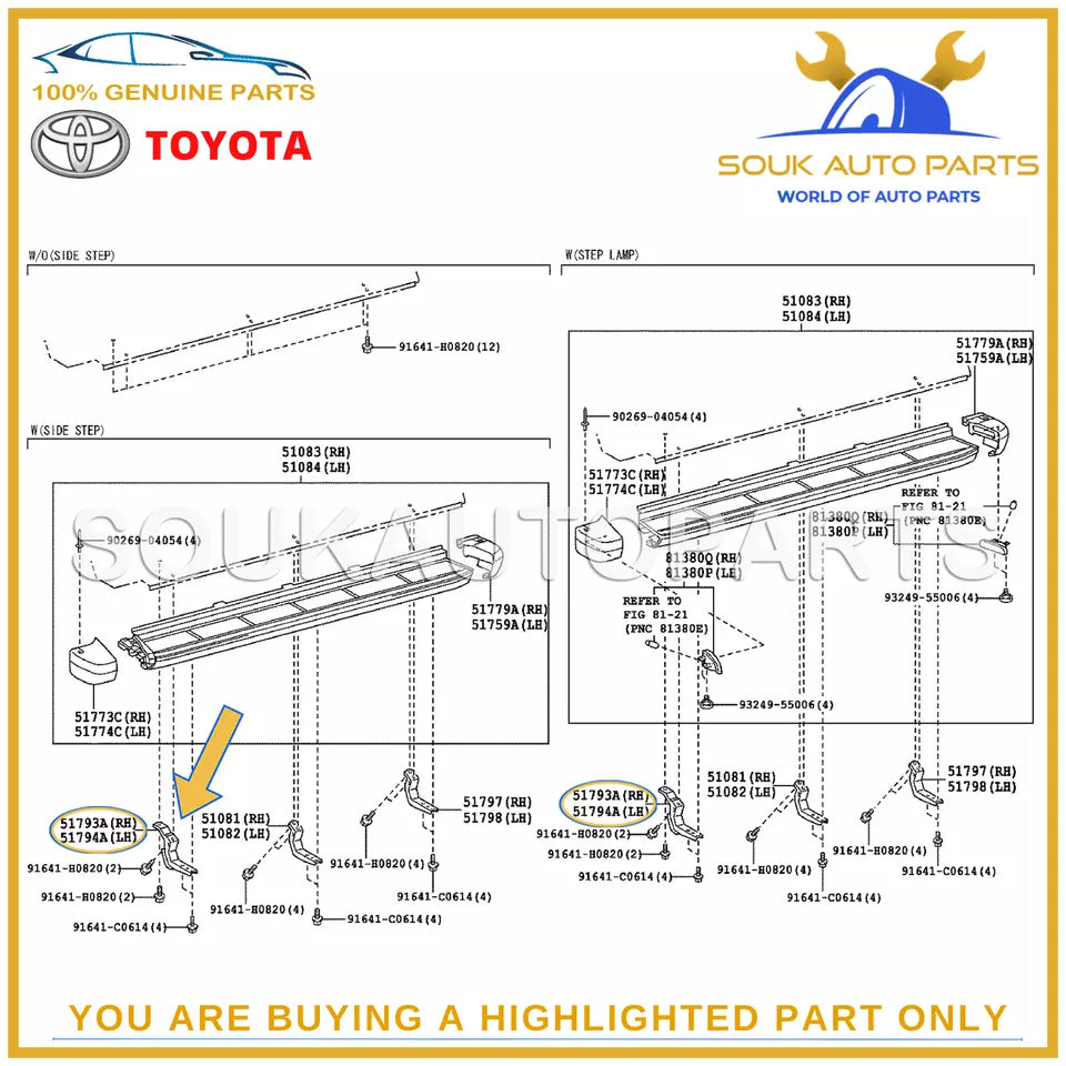 51085-60010 Genuine Toyota SIDE STEP, BRACKET NO.1 ASSY RH/LH 5108560010 OEM